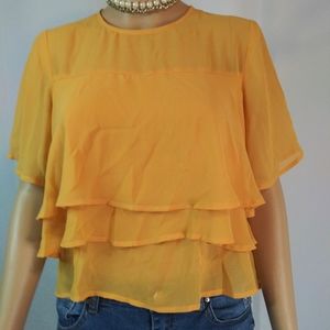 Bleuh Ciel Size M Yellow Sheer Crop Top Blouse